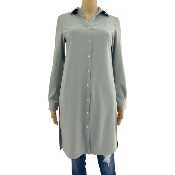 Grace Elements XS Gray Button Up Tunic Blouse Top Womens - Picture 2 of 7